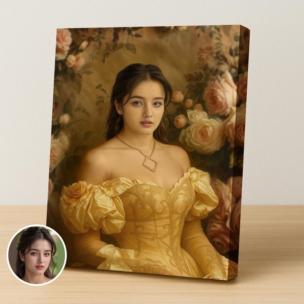 Victorian Pearl Queen Portrait - Regal Renaissance Style Wall Art printed custom portrait held in hands - Furr and Family