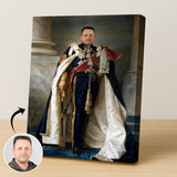 Custom Blue Cape Portrait – Man in Royal Attire Holding Sword and Staff
