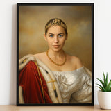 Elegant Female Monarch Painting - Personalized Classic Royal Look printed custom portrait held in hands - Furr and Family