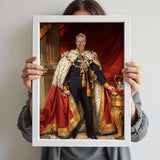 Custom Coronation Portrait – Man in Regal Cape with Crown and Scepter