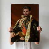 Custom Royal Embroidered Portrait – Man in Regal Floral Suit and Sash