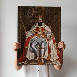 Custom Barefoot King Portrait – Man Seated on Ornate Throne with Scepter