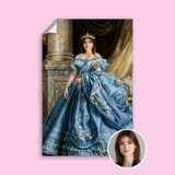 Personalized Victorian Blue Ball Gown Portrait - Royal Female Artwork printed custom portrait held in hands - Furr and Family