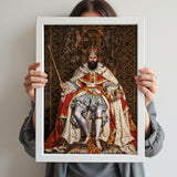 Custom Barefoot King Portrait – Man Seated on Ornate Throne with Scepter