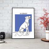 Minimalist line art pet portrait featuring a custom hand-drawn outline of a dog or cat based on a real photo, in a clean, modern design