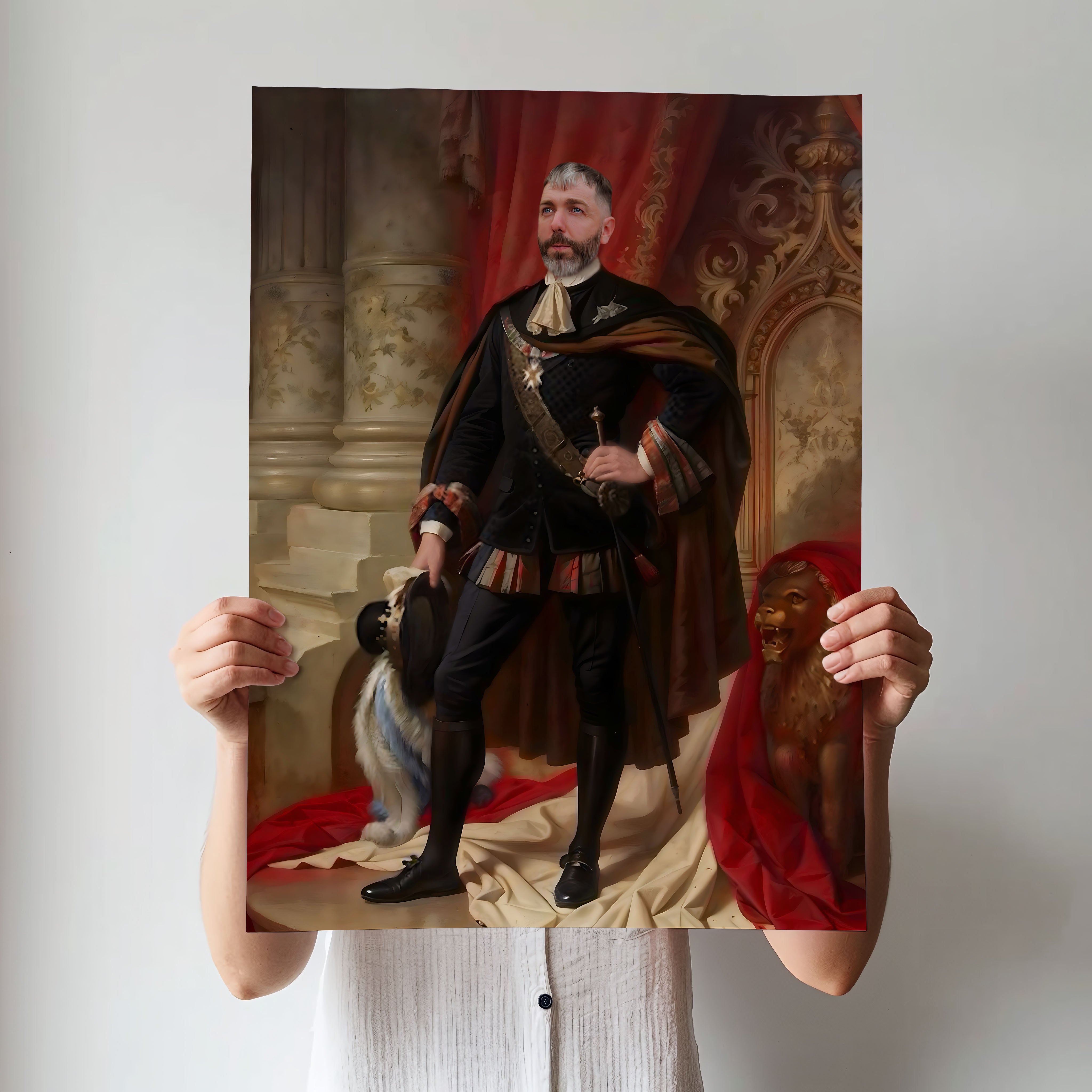 Custom Renaissance Noble Portrait – Standing Man with Sash and Cane