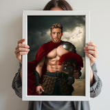 Custom Spartan Portrait – Shirtless Warrior with Cape and Helmet