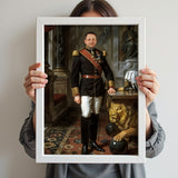 Custom Royal Portrait – Man in Suit with Lion at His Side