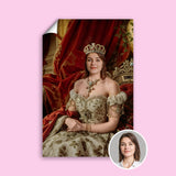 Custom Royal Renaissance Portrait - Noble Queen in Floral Embroidery printed custom portrait held in hands - Furr and Family