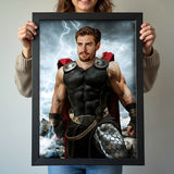 Custom Thor Portrait – Man in Black Armor with Red Cape and Lightning