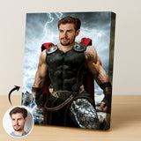 Custom Thor Portrait – Man in Black Armor with Red Cape and Lightning