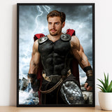 Custom Thor Portrait – Man in Black Armor with Red Cape and Lightning