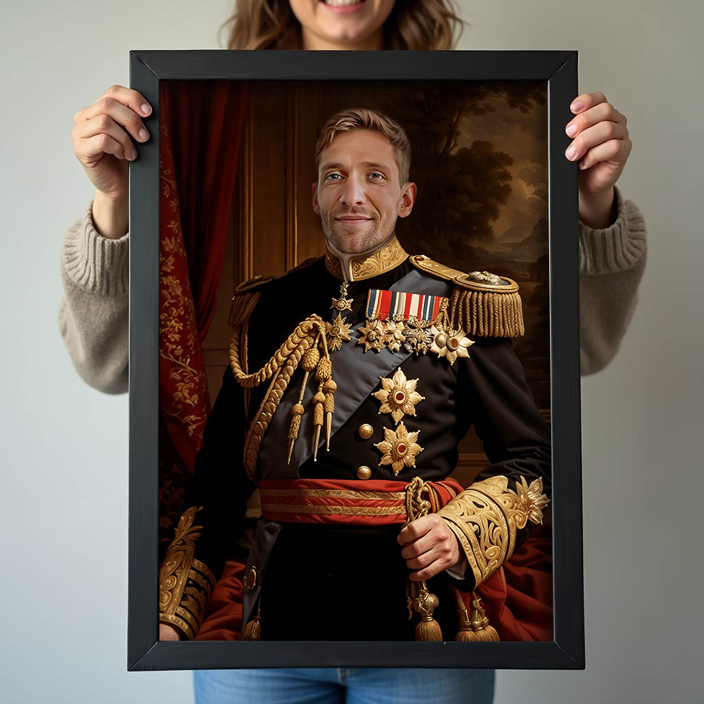 Custom Royal Admiral Portrait – Man in Black and Gold Uniform with Medals