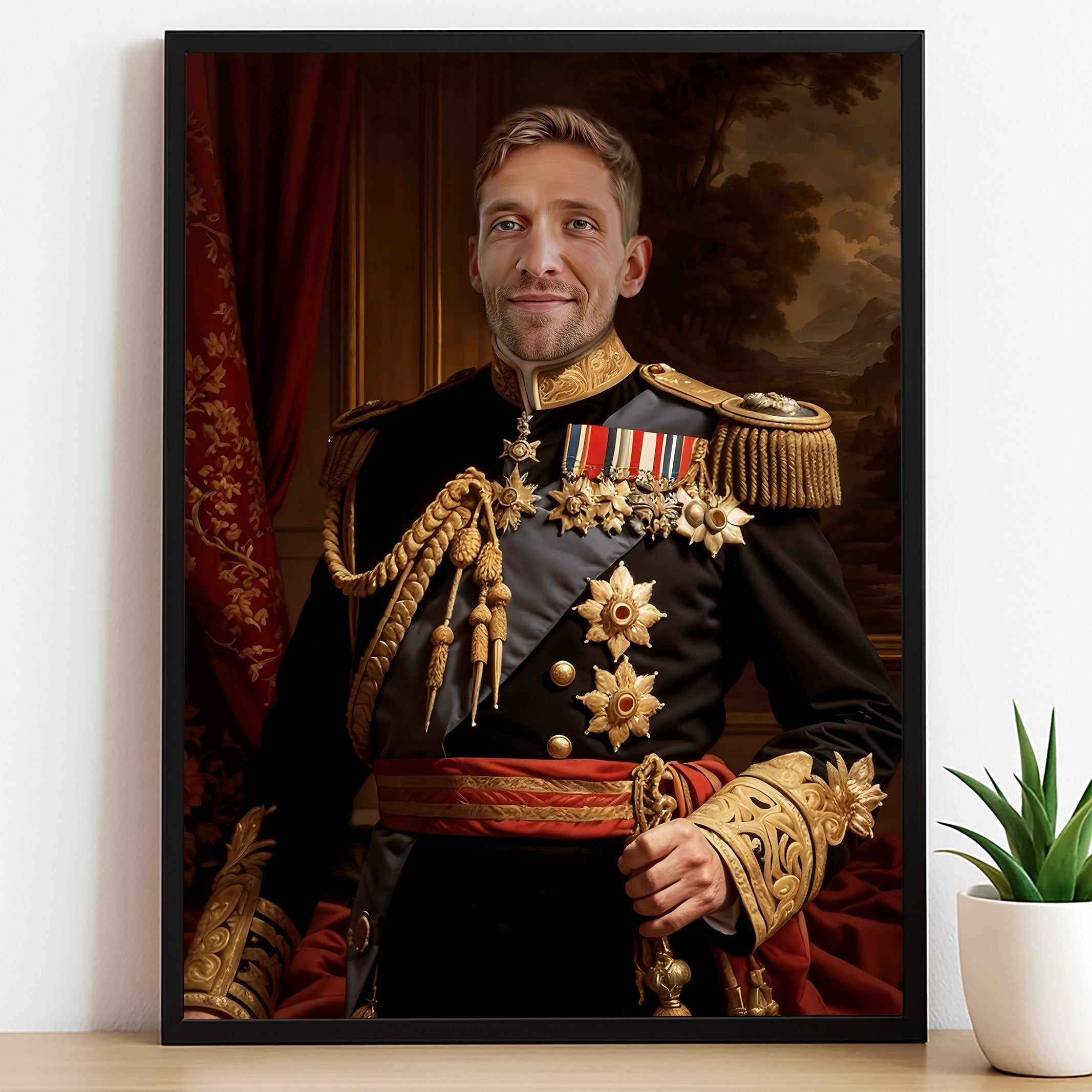 Custom Royal Admiral Portrait – Man in Black and Gold Uniform with Medals
