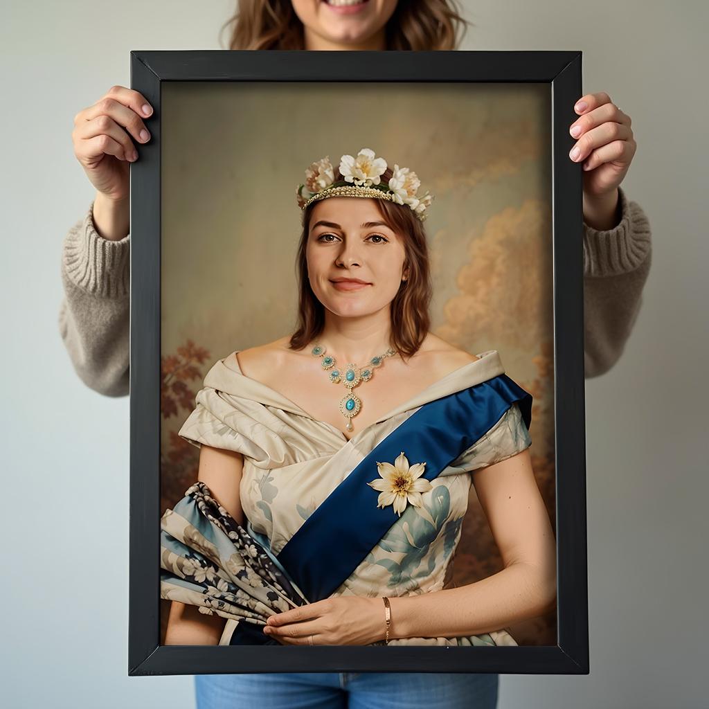 Renaissance style custom portrait of elegant royal lady with tiara