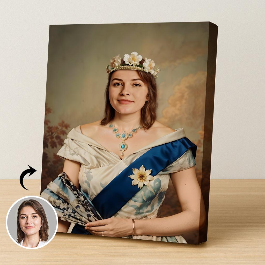 Renaissance style custom portrait of elegant royal lady with tiara