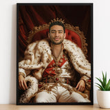 Custom Red Throne Portrait – Man in Crown and Red Royal Cape