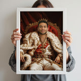 Custom Red Throne Portrait – Man in Crown and Red Royal Cape
