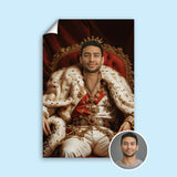 Custom Red Throne Portrait – Man in Crown and Red Royal Cape