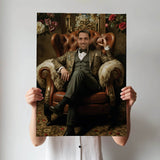 Custom Modern Throne Portrait – Man in Floral Suit Sitting in Armchair