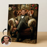 Custom Modern Throne Portrait – Man in Floral Suit Sitting in Armchair
