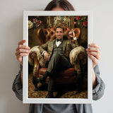 Custom Modern Throne Portrait – Man in Floral Suit Sitting in Armchair