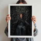 Queen sitting on Game of Thrones-style throne in custom portrait