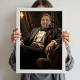 Custom Tuxedo Portrait – Man Sitting in Classic Chair with Rose