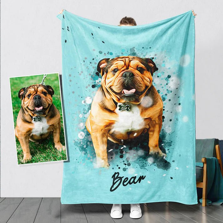 Personalized Watercolor Pet Blanket - Pet Watercolor Style - Blanket - 1 Pet - Furr and Family
