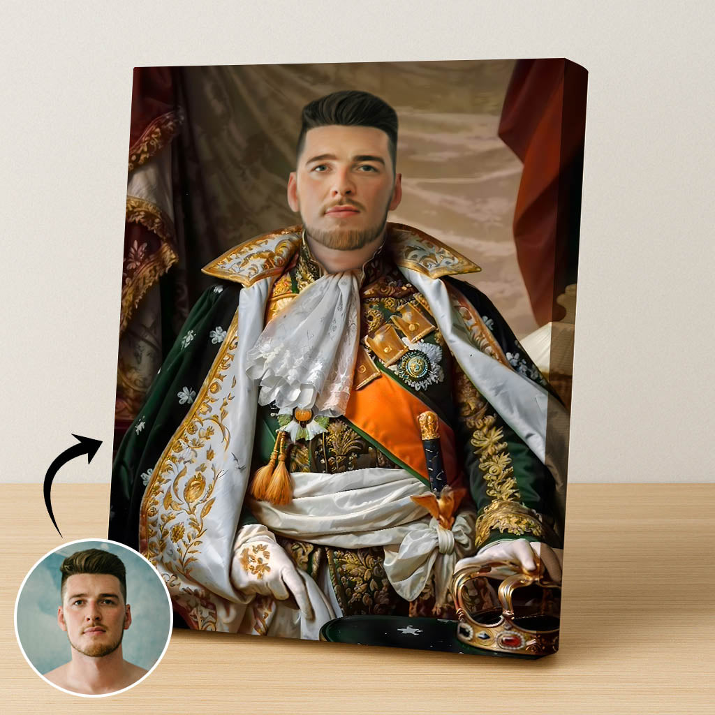 Custom French Emperor Portrait – Man in Green Royal Attire with Crown