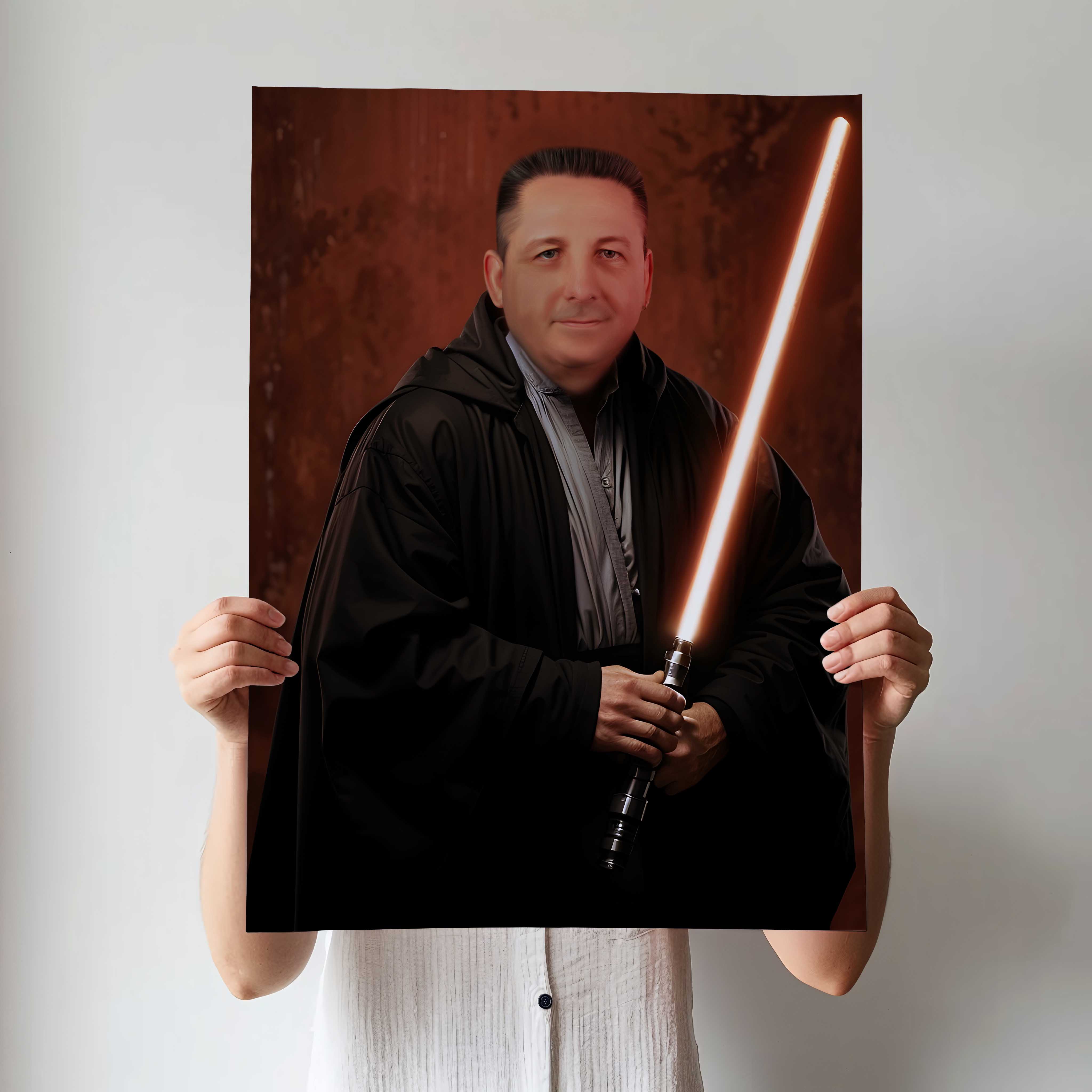 Custom Sith Lord Portrait – Man in Black Robes with Red Lightsaber
