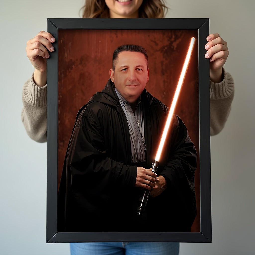 Custom Sith Lord Portrait – Man in Black Robes with Red Lightsaber