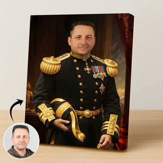 Custom Royal Military Portrait – Man in Black and Gold Uniform with Medals