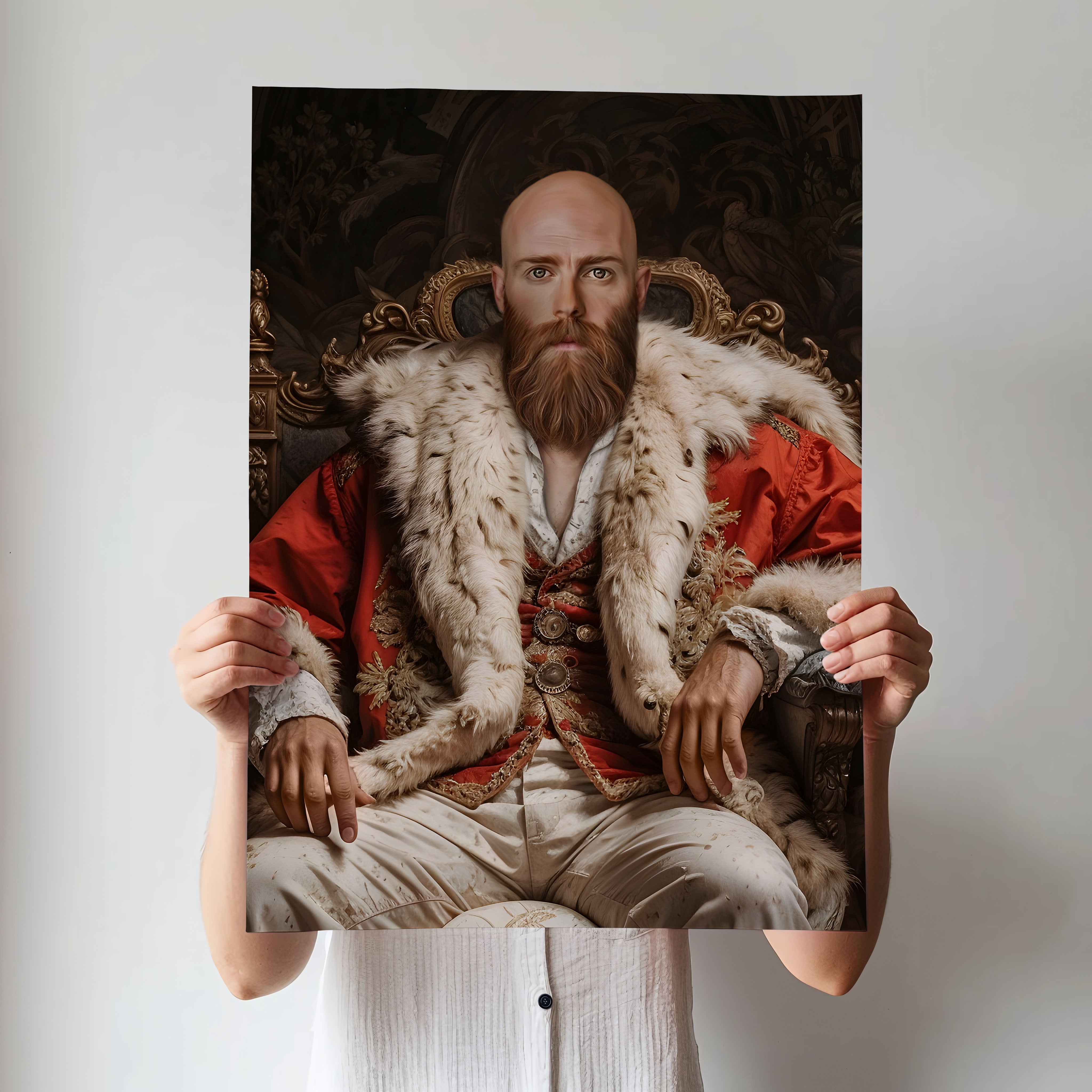 Custom Nobleman Portrait – Bearded Man in Red Robe with Fur