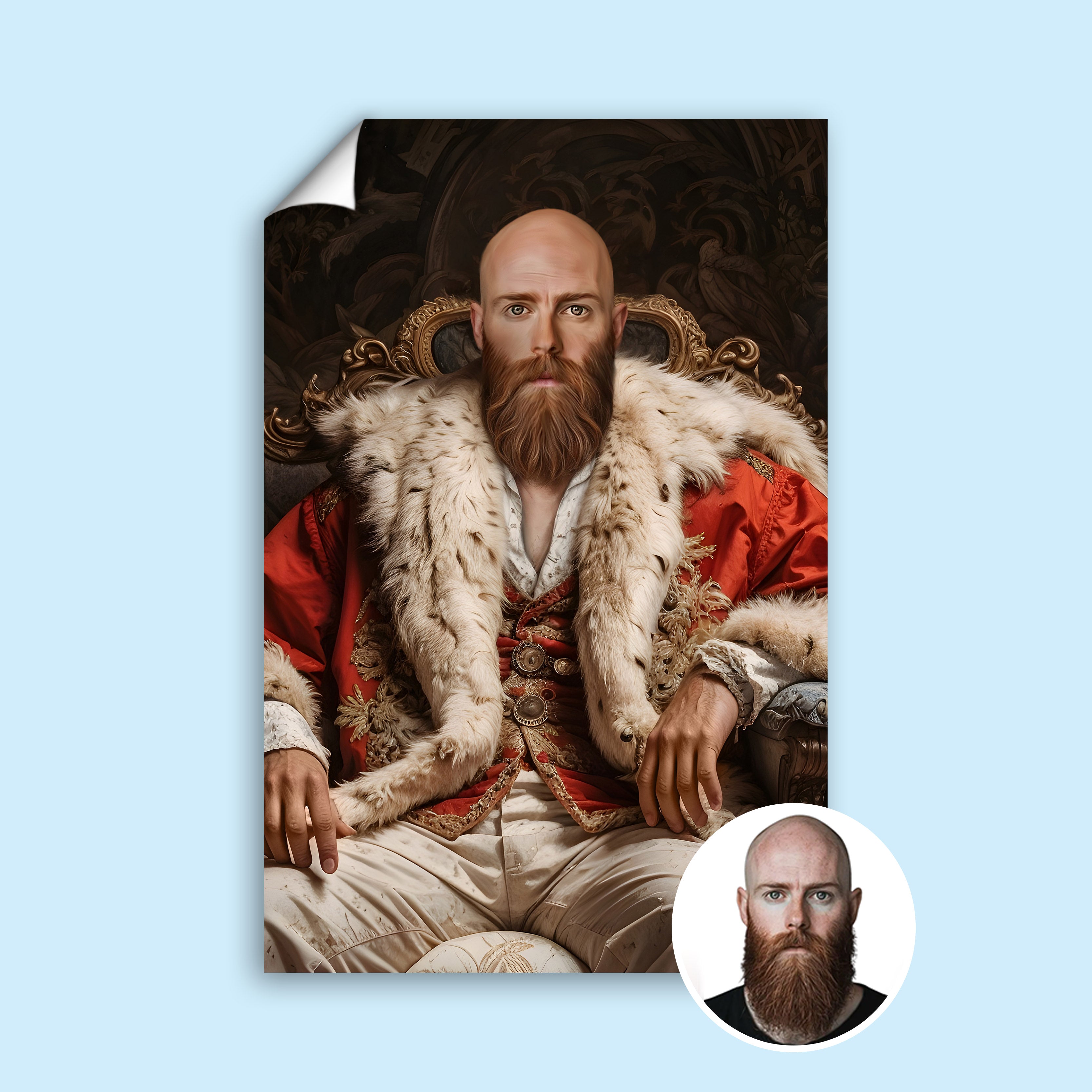 Custom Nobleman Portrait – Bearded Man in Red Robe with Fur