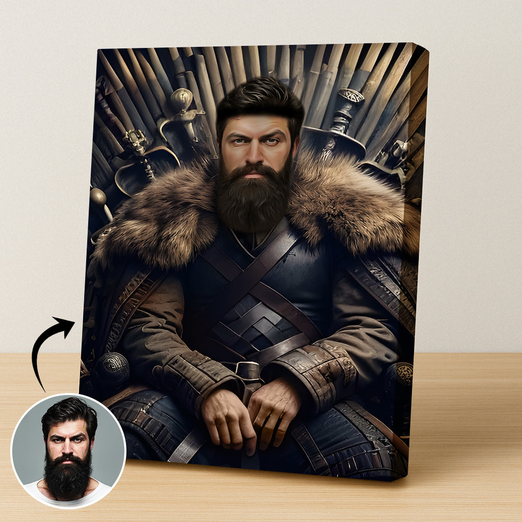 Custom Iron Throne Portrait – Man in Fur Cloak on Sword Throne