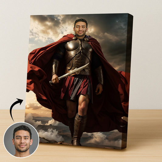 Custom Spartan Warrior Portrait – Man in Red Cape and Bronze Armor