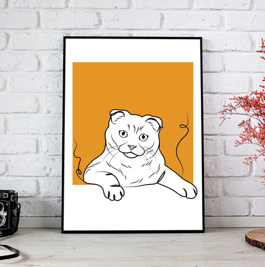 Minimalist line art pet portrait featuring a custom hand-drawn outline of a dog or cat based on a real photo, in a clean, modern design
