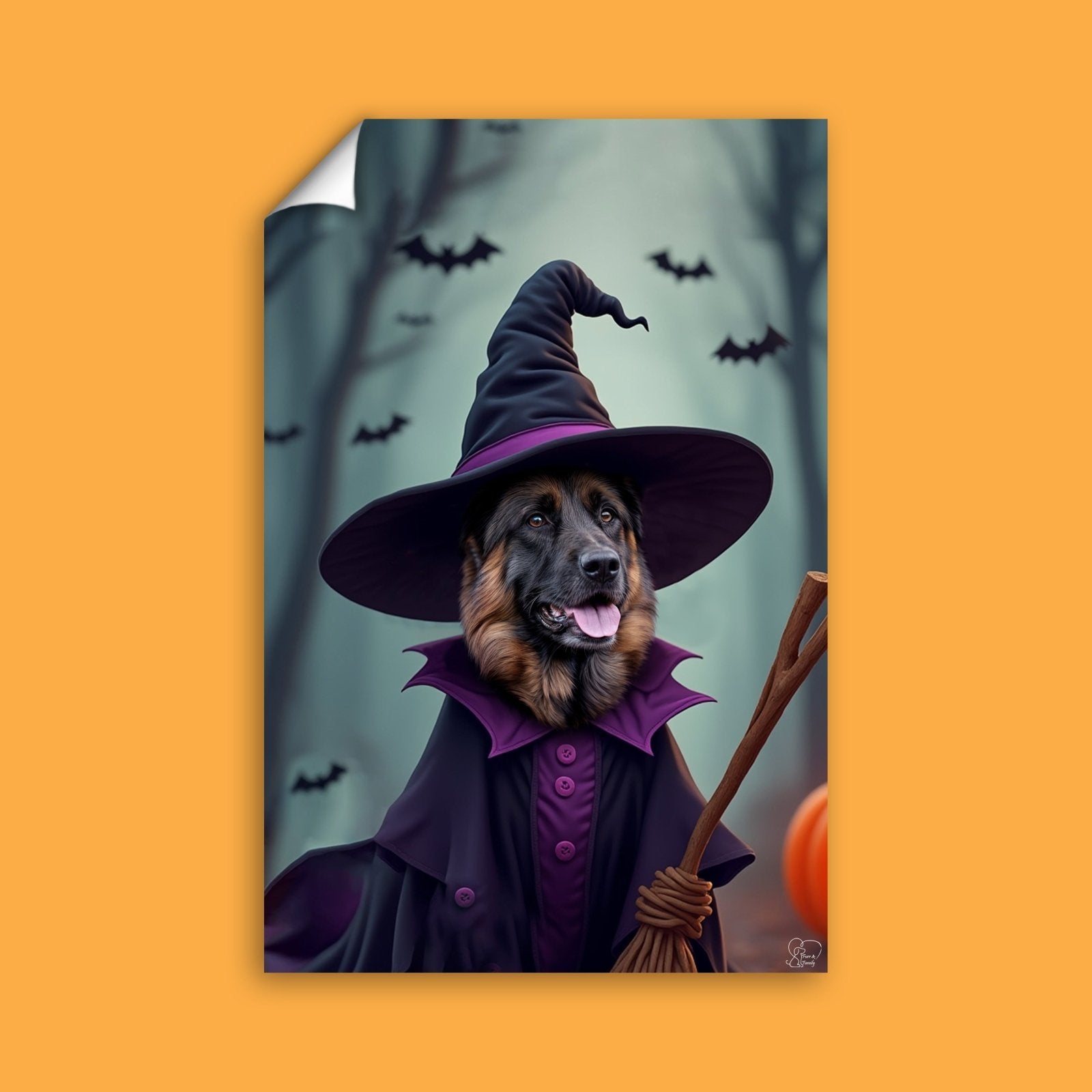 Pet Witch Halloween Pet Portrait - Custom Pet Portrait - 1 Pet - Furr and Family