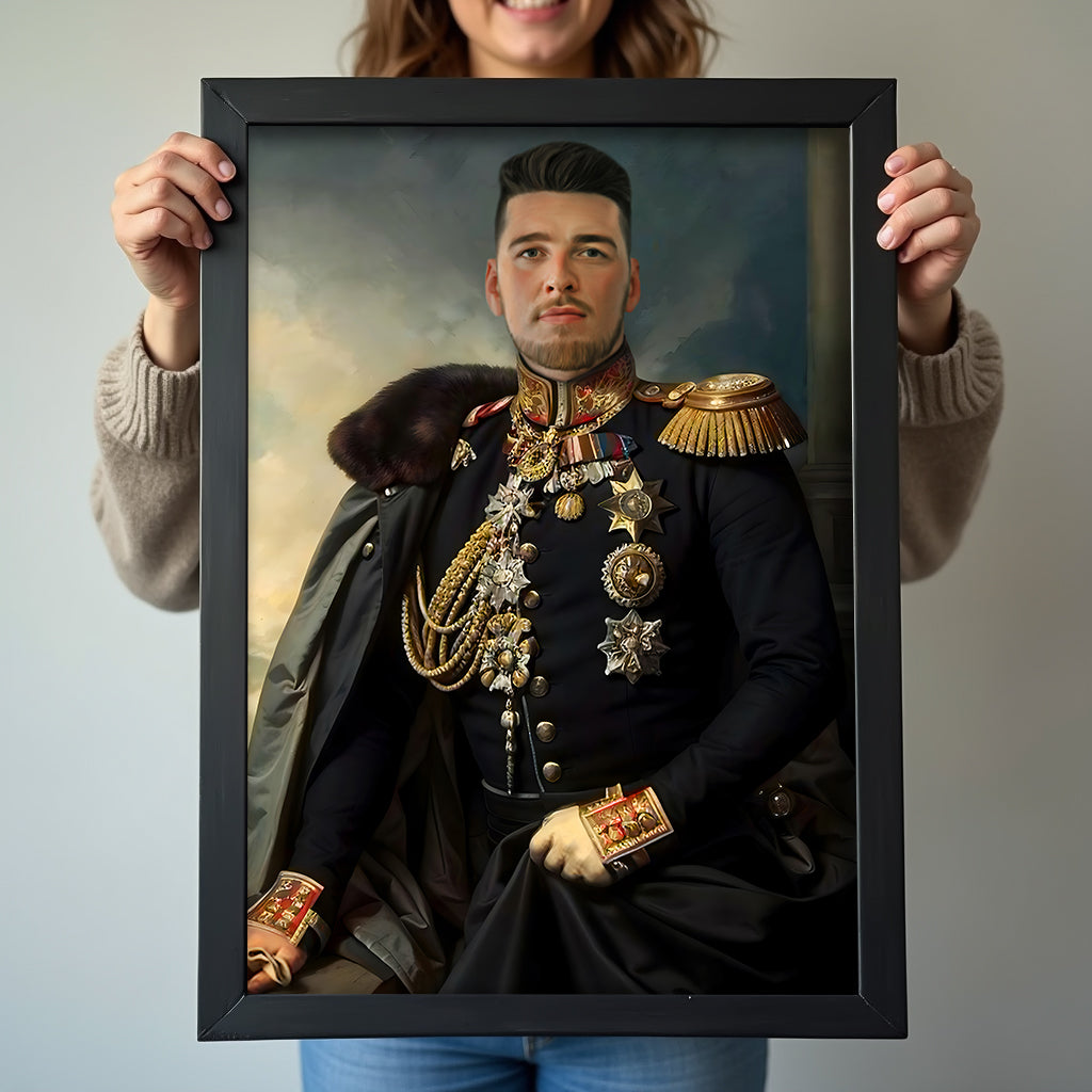 Custom Navy Marshal Portrait – Man in Dark Uniform with Gold Medals