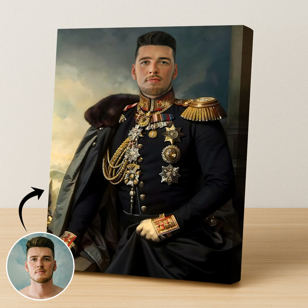 Custom Navy Marshal Portrait – Man in Dark Uniform with Gold Medals