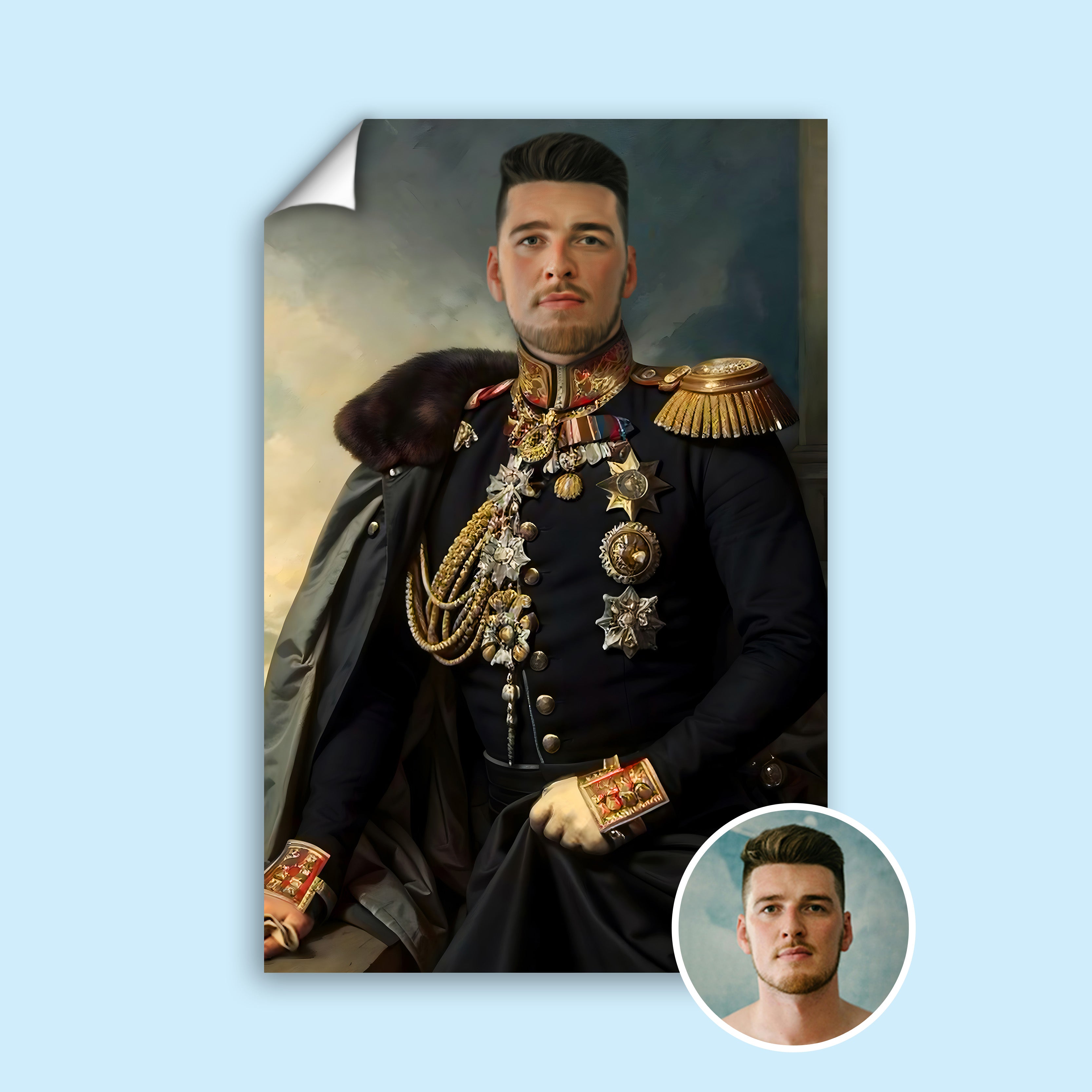 Custom Navy Marshal Portrait – Man in Dark Uniform with Gold Medals
