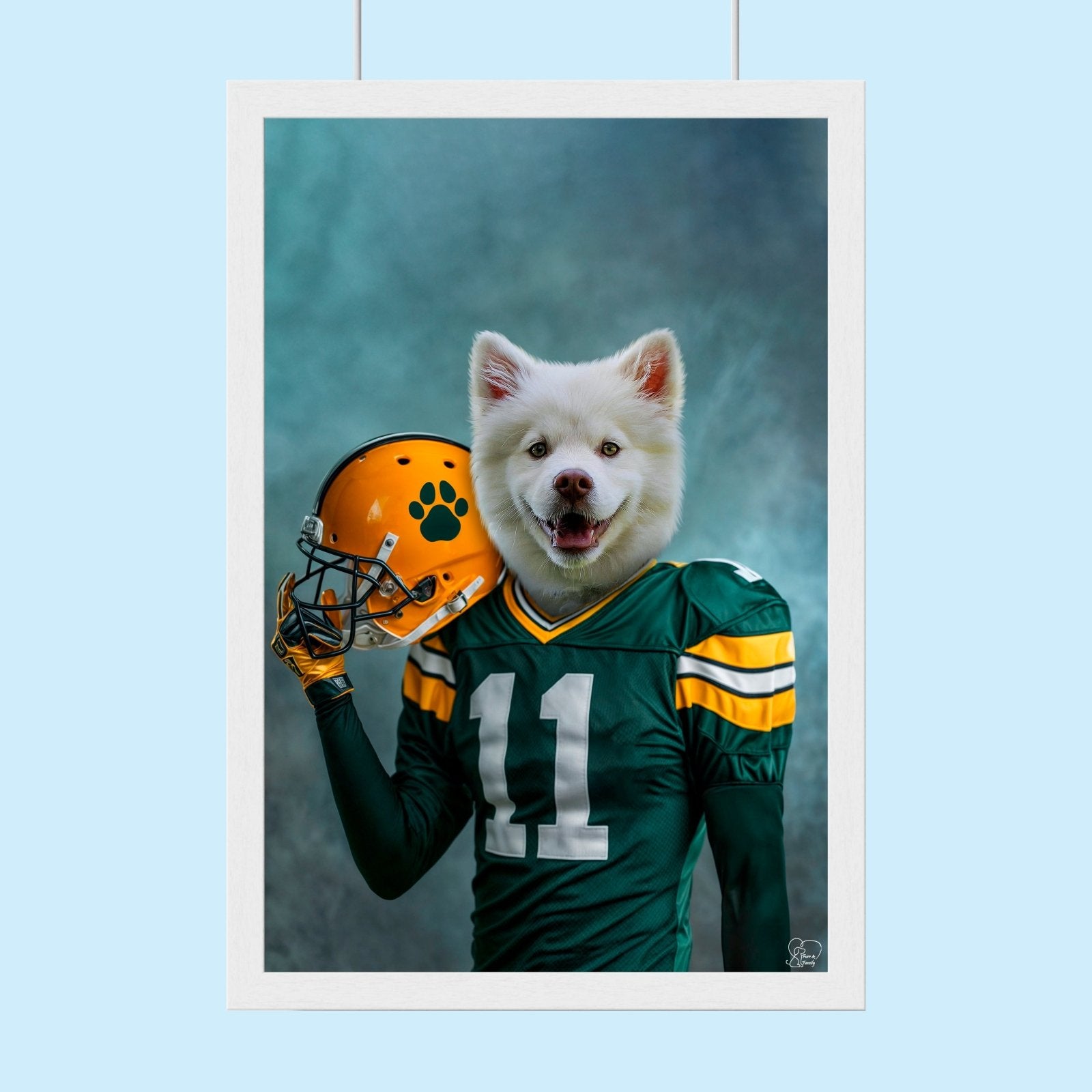 Football Star Samoyed Custom Pet Portrait | Personalized Pet Football Art - 1 Pet - Furr and Family