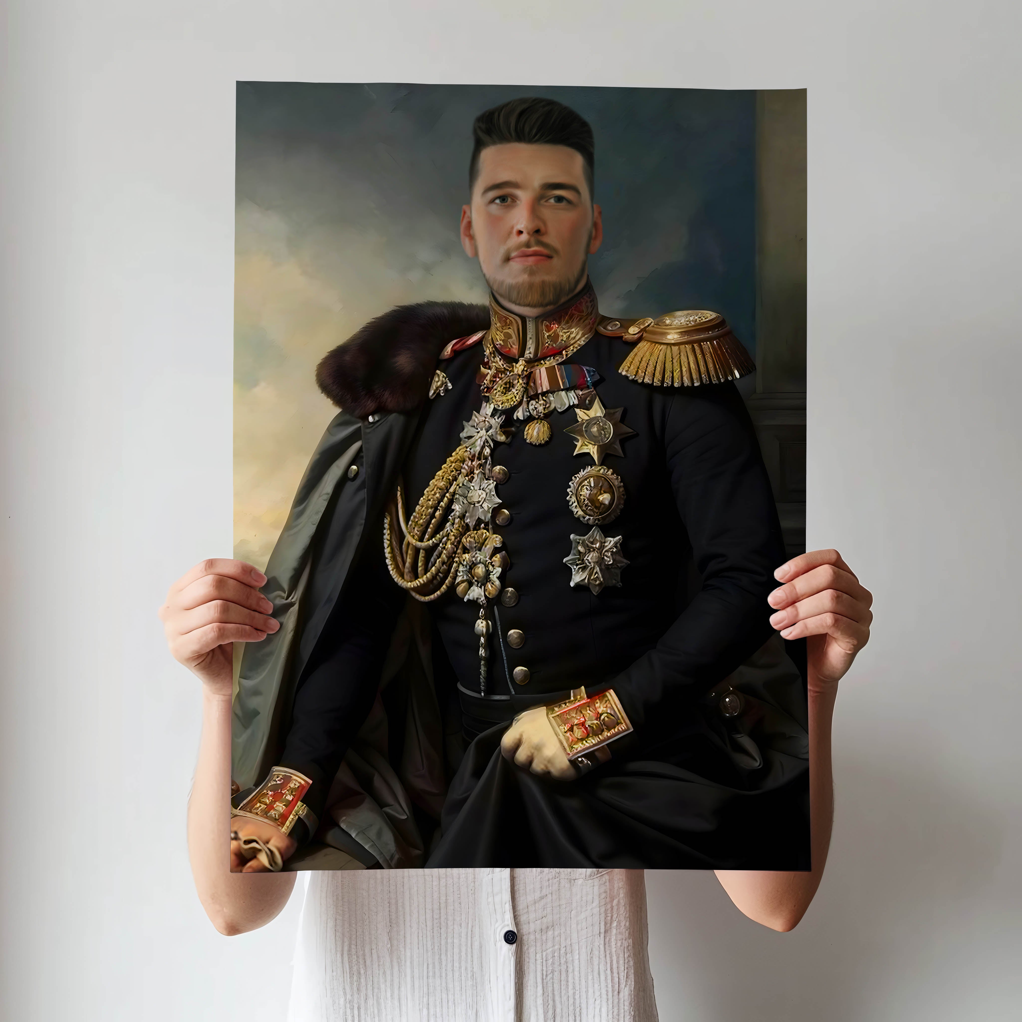 Custom Navy Marshal Portrait – Man in Dark Uniform with Gold Medals