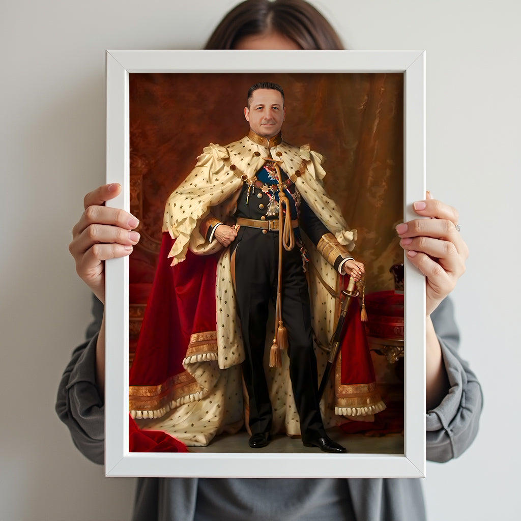 Custom Royal Commander Portrait – Man Standing in Cape with Sword