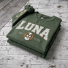 Custom Pet Portrait Sweatshirt with Polka Dot Varsity Name