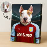Custom pet portrait of a dog in 2025/26 Aston Villa football jersey