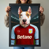 Custom pet portrait of a dog in 2025/26 Aston Villa football jersey