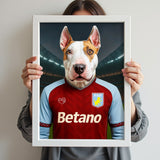 Custom pet portrait of a dog in 2025/26 Aston Villa football jersey