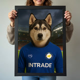 Custom pet portrait of a dog in 2025/26 Chelsea football jersey